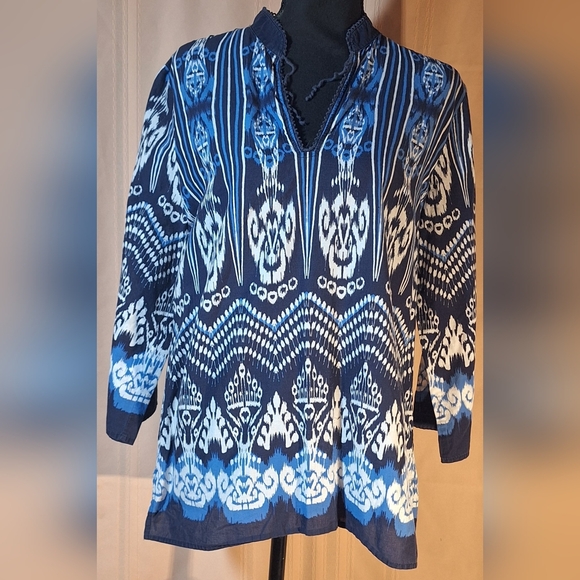 Jones New York Tops - JONES NEW YORK Blue and White Tunic